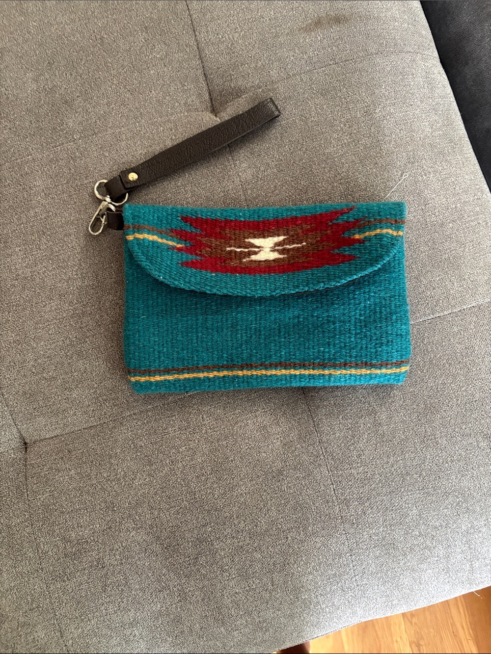 Teal Southwestern Wristlet Clutch with Red Accent - Picture 1 of 1